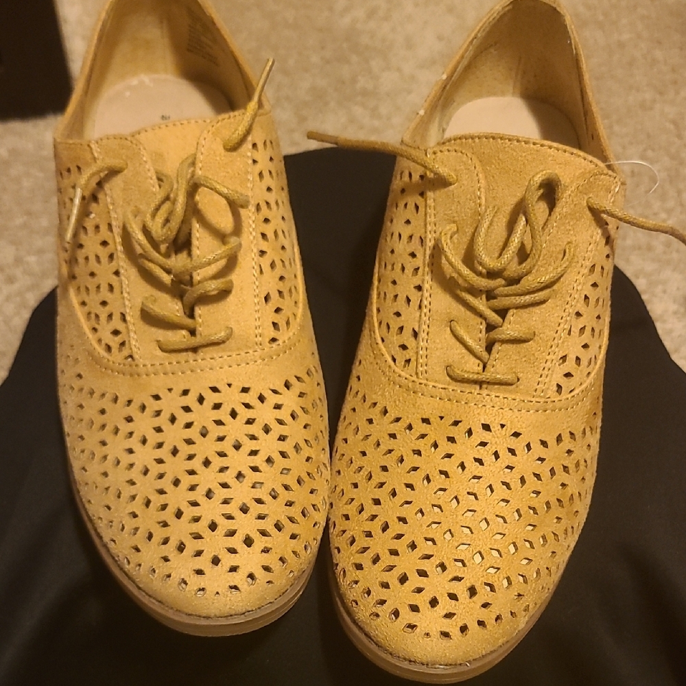 Yellow Perforated Suede Flats